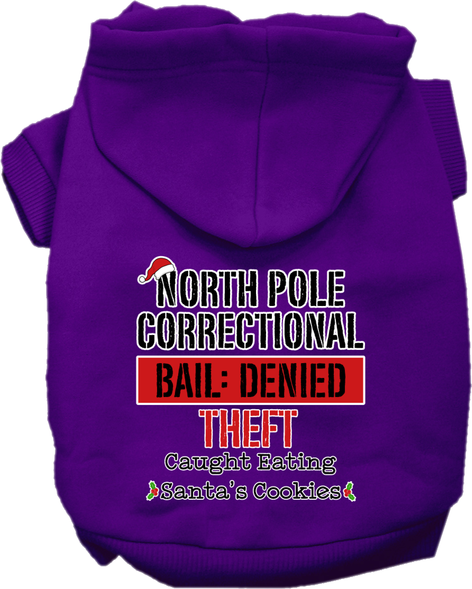 North Pole Correctional Screen Print Dog Hoodie Purple Size XXL